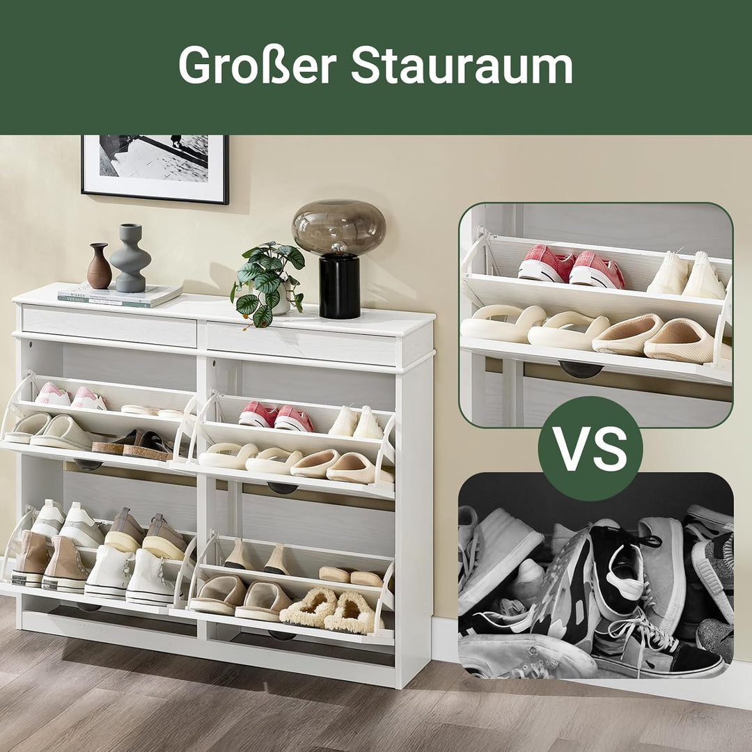 SoBuy Schuhschrank Schmal Weiss Holzoptik, Flurschrank Schmal mit Schublade, Schuhschrank Vintage, S