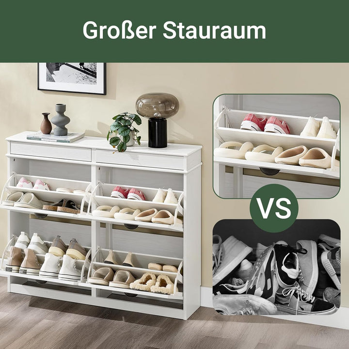 SoBuy Schuhschrank Schmal Weiss Holzoptik, Flurschrank Schmal mit Schublade, Schuhschrank Vintage, S