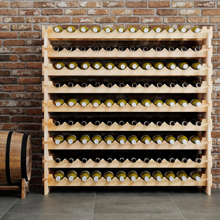 COSTWAY Weinregal Holz stapelbar, Flaschenregal für 108 Flaschen, Weinständer mit 9 Ebenen, Holzrega