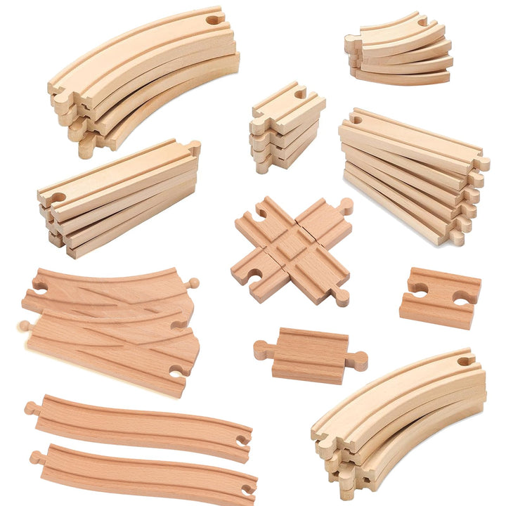 33pcs Holzeisenbahn Schienen | Mit S-Schiene, Kreuzung, Weichen | Kompatibel mit Eisenbahn Marken |