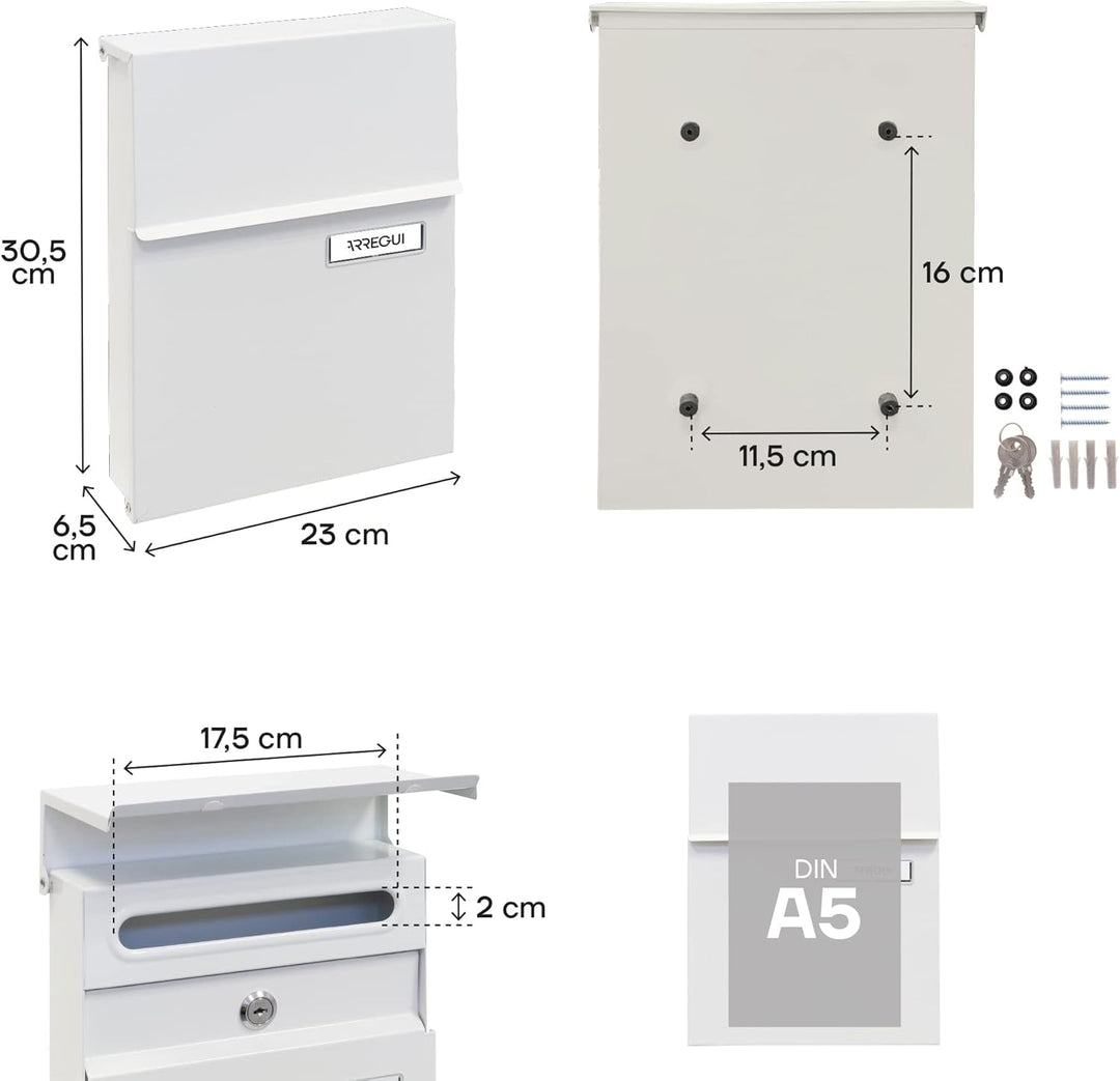ARREGUI Line E6801 Briefkasten aus Verzinktem Stahl, Grösse S (DIN A5 Post), Wandbriefkasten für den