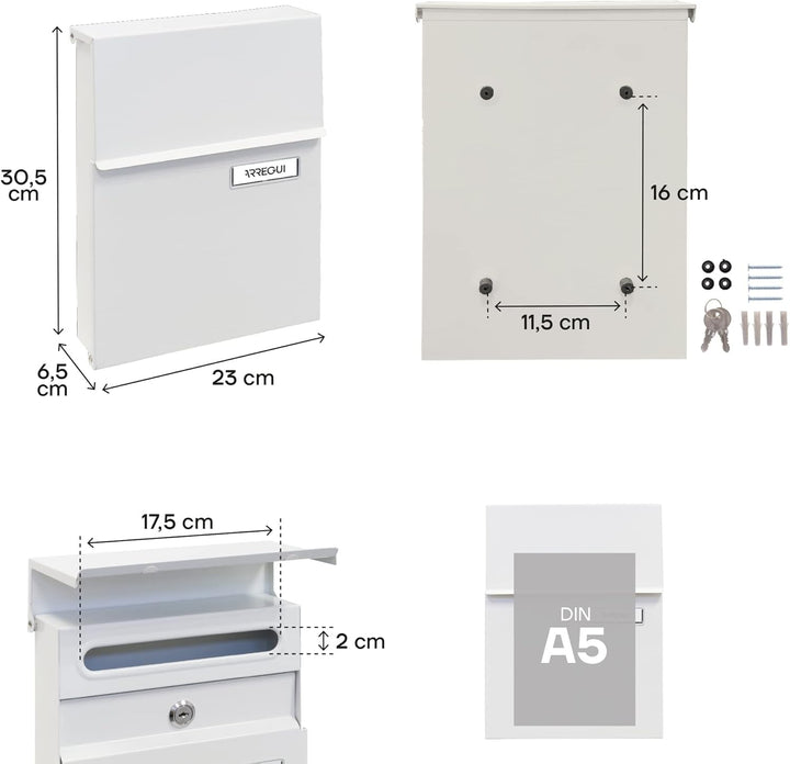 ARREGUI Line E6801 Briefkasten aus Verzinktem Stahl, Grösse S (DIN A5 Post), Wandbriefkasten für den