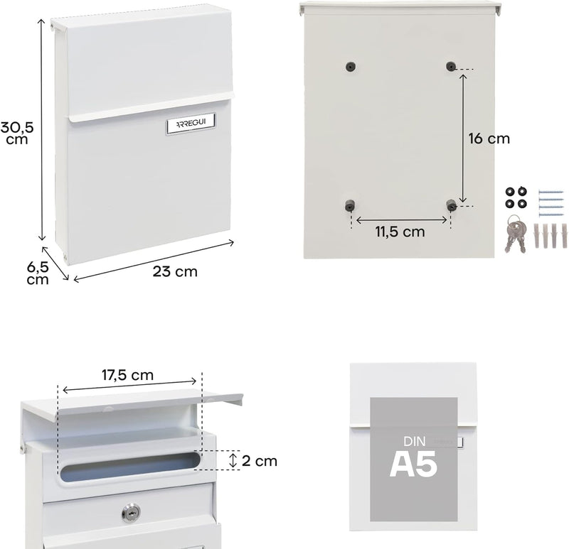 ARREGUI Line E6801 Briefkasten aus Verzinktem Stahl, Grösse S (DIN A5 Post), Wandbriefkasten für den