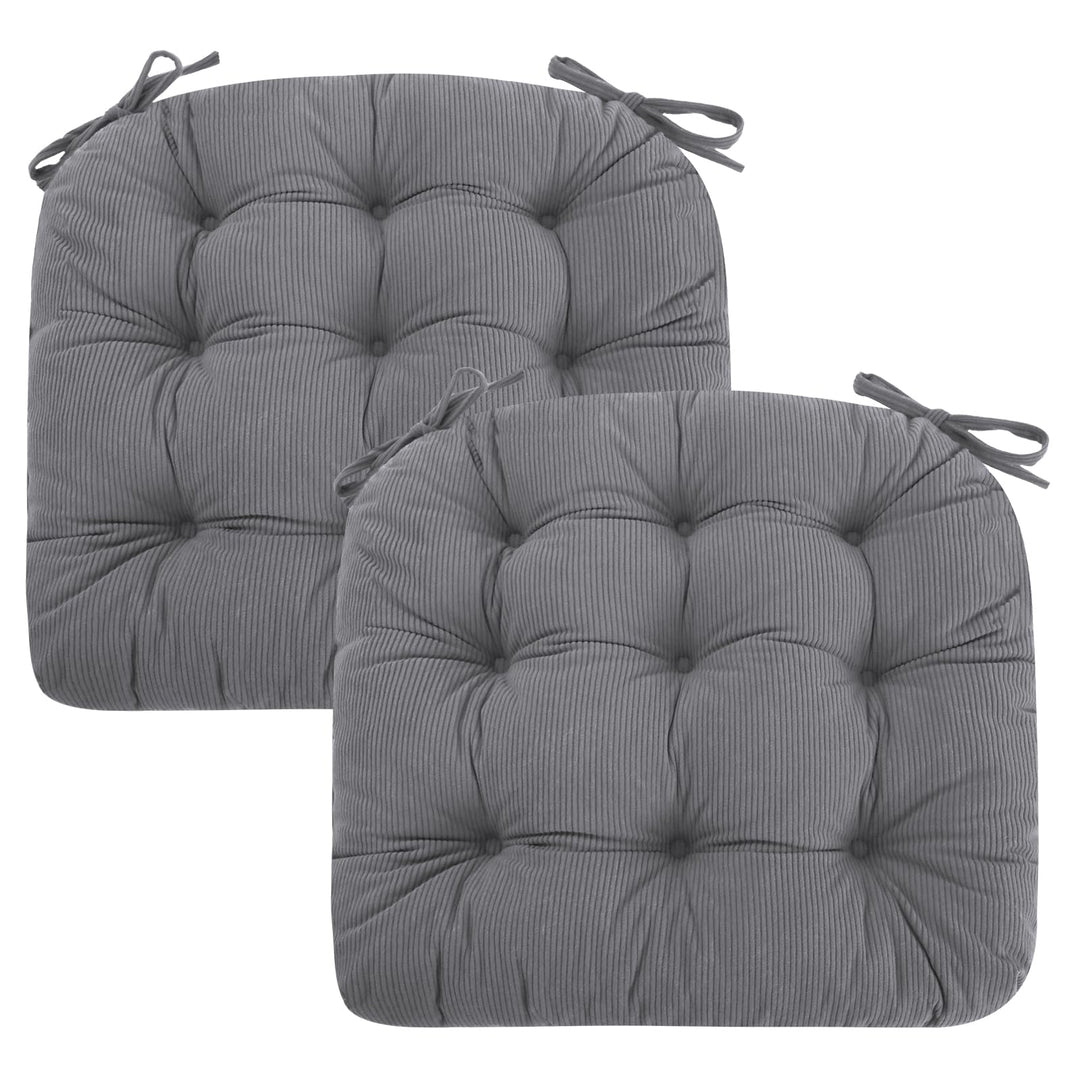 2er Set Stuhlkissen, 40x40x7 cm, Hellgrau – Bequeme Sitzkissen aus Cordstoff und Kristallsamt mit Bi