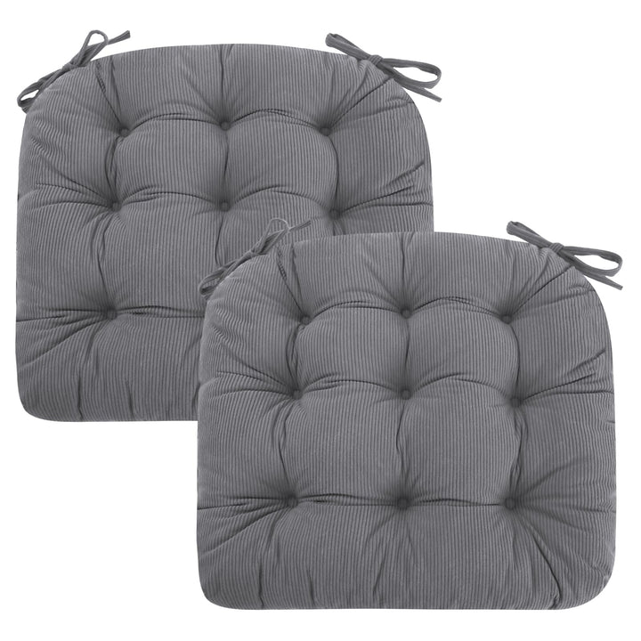 2er Set Stuhlkissen, 40x40x7 cm, Hellgrau – Bequeme Sitzkissen aus Cordstoff und Kristallsamt mit Bi
