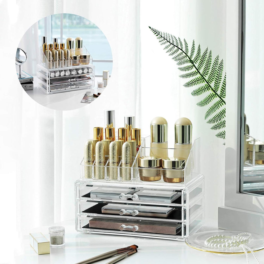 SONGMICS Make-up Organizer, Kosmetik-Organizer mit 3 Schubladen und 15 Fächern in unterschiedlichen