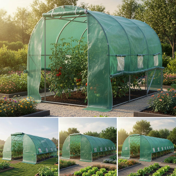 BRAST® Gewächshaus Foliengewächshaus mit Stahlfundament 200x300 cm Seitenwände aufrollbar Erdanker s