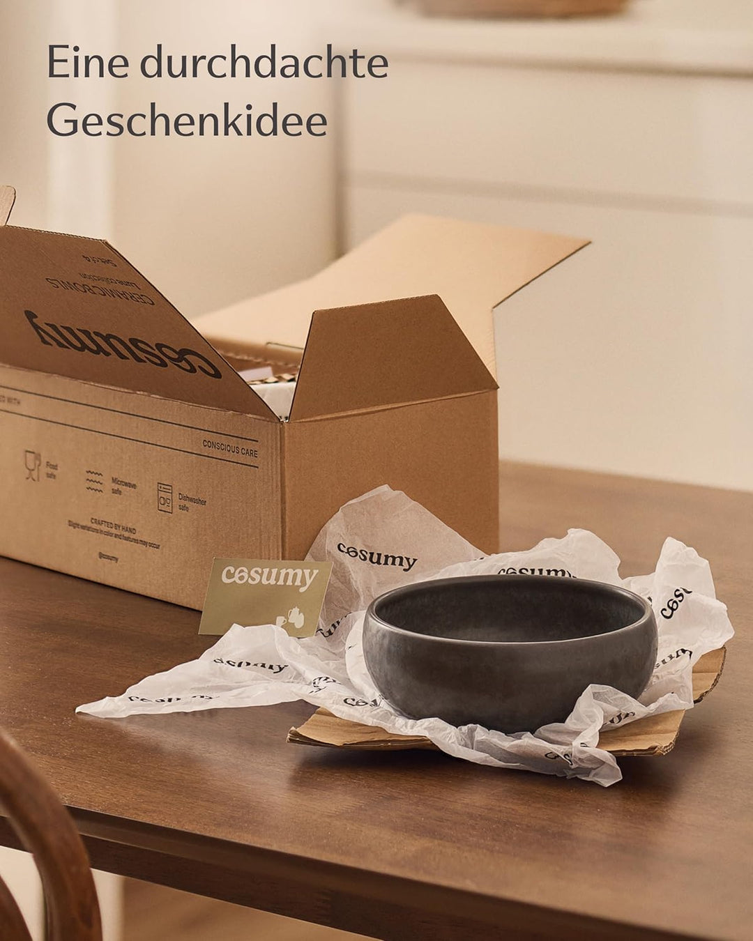 Cosumy 4 Tiefe Teller aus Steingut 750 ml – Handgefertigte Geschirrset Schwarz – Geschirr Set Modern