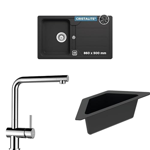 SCHOCK® Küchenspüle Formhaus D-100 Onyx 86x50 cm - CRISTALITE® Schwarz | EPOS Chrom Einhebelmischer