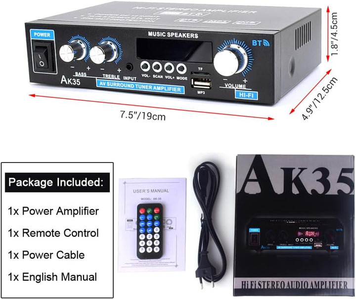 WOOPKER AK35 HiFi-Verstärker, Bluetooth 5.0 Mini Verstärker HiFi Stereo Heimkino Stereo av Receiver