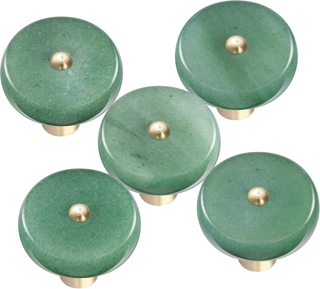 KYEYGWO 4 Stück Grüner Aventurin Natürlicher Kristall Möbelknöpfe mit Schraube, Runde Stein Schublad