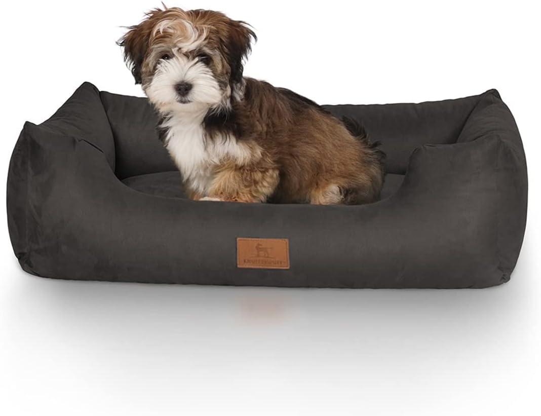 Knuffelwuff Hundebett Dreamline aus Velours M-L 85 x 63cm Schwarz Schwarz L 85 x B 63 x H 23 cm, Sch