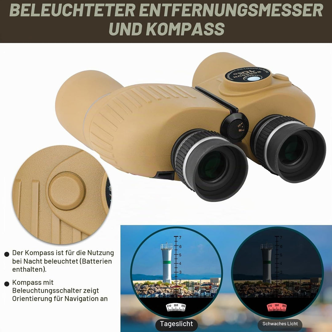 10x50 Marine Fernglas,Fernglas mit Nachtsicht Entfernungsmesser und Kompass, für Wassersport-Enthusi