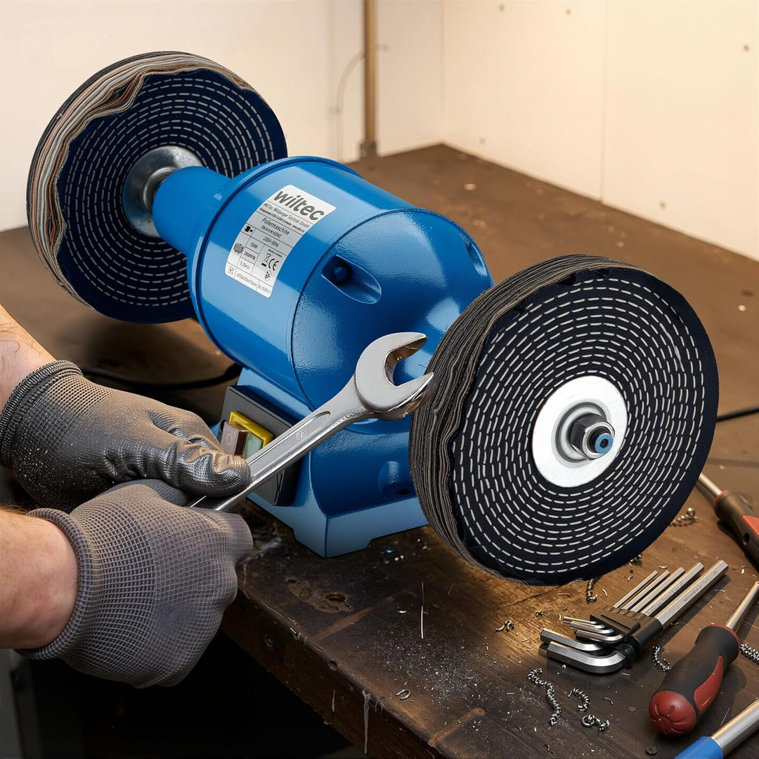 Wiltec Poliermaschine 750W mit 2 Polierscheiben Ø 200mm, 2950 U/min, Doppelschleifer mit robustem Ge