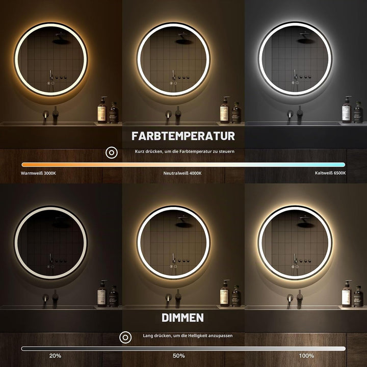 Dripex Badspiegel mit Beleuchtung Rund Led Spiegel mit Bluetooth-Lautsprecher und Touch-Schalter, Di