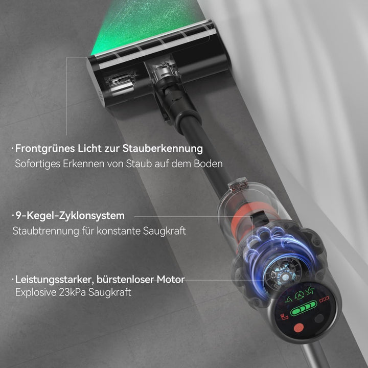 Deerma DEM-T30W Kabelloser Staubsauger 2-in-1 mit Stauberkennung, 240W Motor, 23kPa Saugkraft, HEPA-