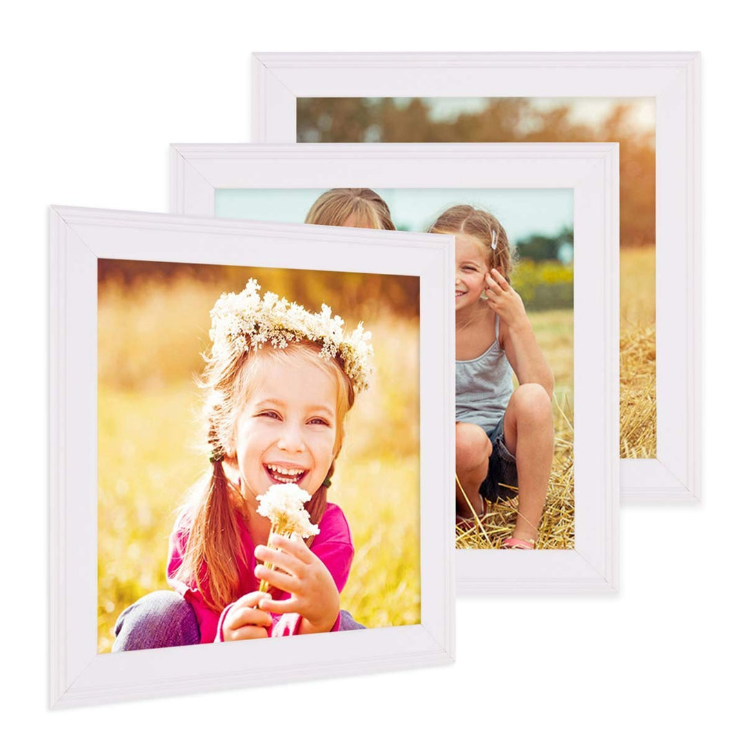 PHOTOLINI Bilderrahmen 10x10 cm Holz Weiss Landhaus-Stil, 3er Set Holz-Rahmen, Made in Germany, Echt