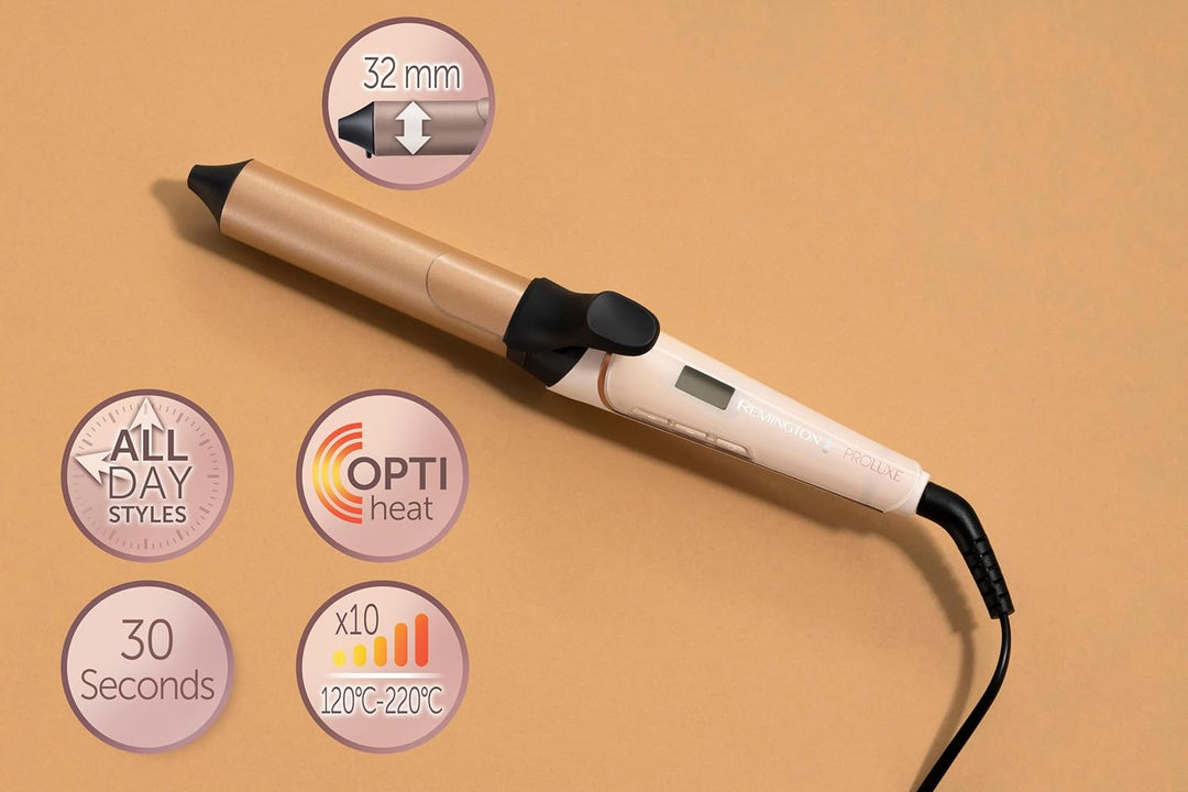 Remington Lockenstab grosse Locken [32mm] PROluxe Digital (OPTIheat-Technologie, Grip-Tech-Keramik-B
