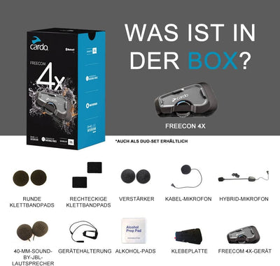 CARDO, kostenloses Motorrad-Gegensprechanlagen-Kit Bluetooth Freecom 4X Solo, Einzelpackung Einzelpa