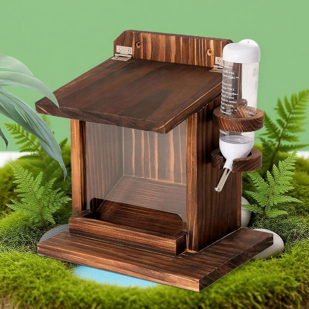 Eichhörnchen Futterhaus für draussen - Streifenhörnchen Futterstation Mit Wasserflasche - Holz Wandm
