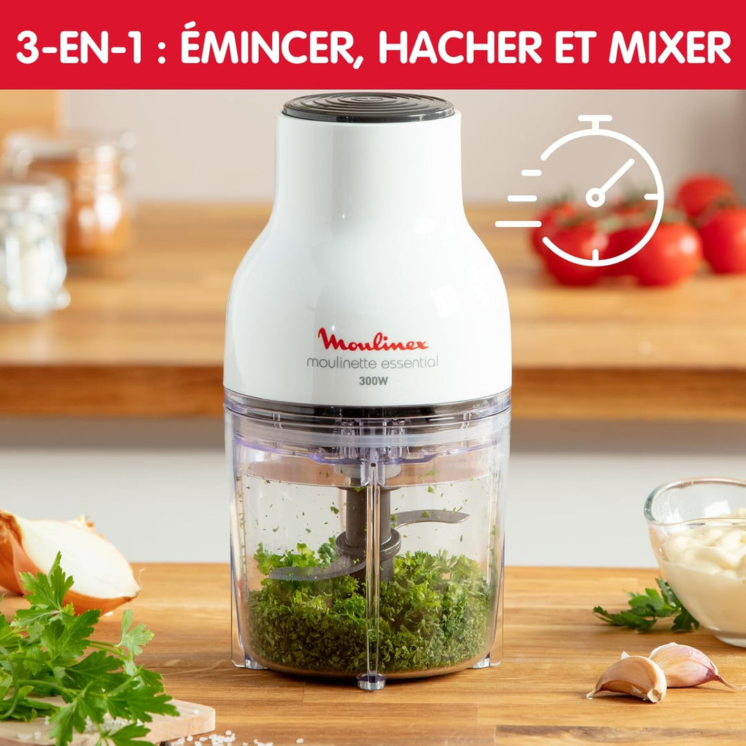 Moulinex Moulinette Essential DJ5201 3-in-1 Zerkleinererer, Mixen und Schneiden, Druckdeckel-System
