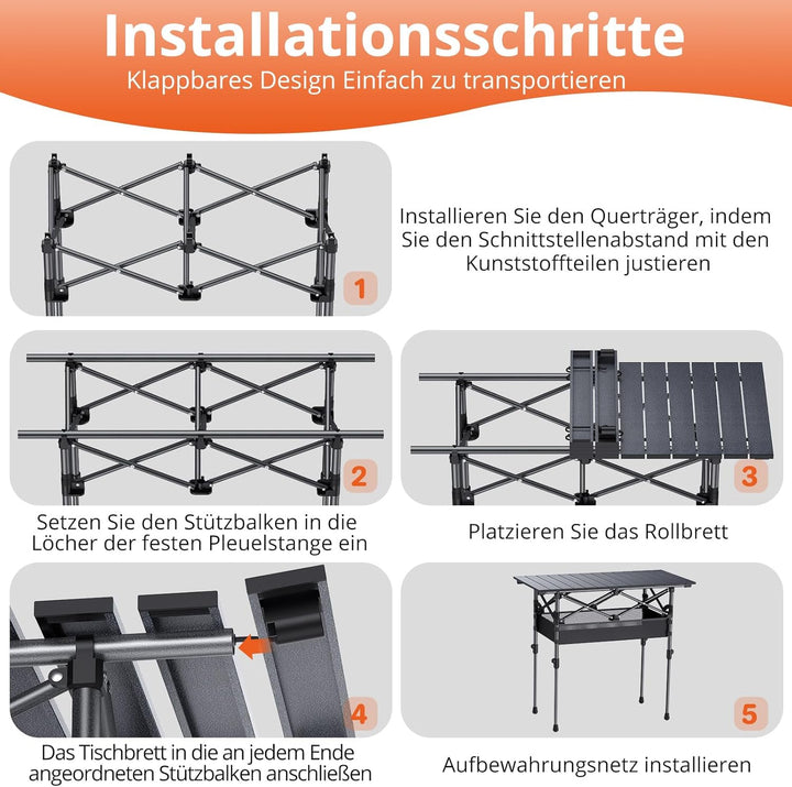 FUNYKICH Campingtisch Klappbar 82 x 40cm, Klapptisch mit 2 Höhenverstellbar(44/70cm), Einfache Monta