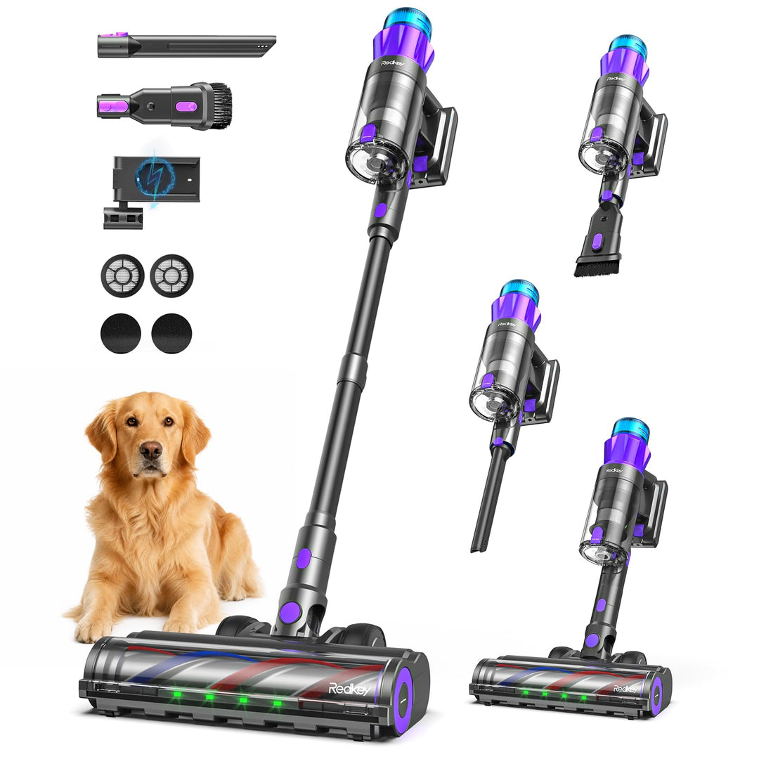 Redkey P9 Pro Akku Staubsauger 68KPa/650W/80Min, Staubsauger Kabellos mit LED-Display, Anti Tangle B