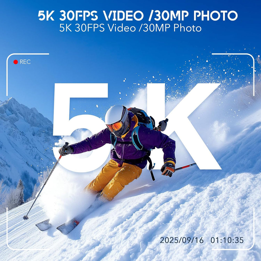 Action Cam, 5K30FPS 30MP Action Cam 40M Unterwasserkamera wasserdichte WiFi 170° Ultra-Weitwinkel EI