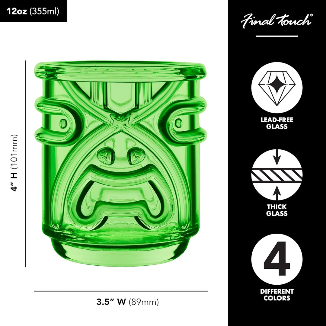 Final Touch TIKI Stapelbar TUMBLERS Glas Cocktailgläser COLOURED Farben 355ml Hawaiian Themed 4 Stüc
