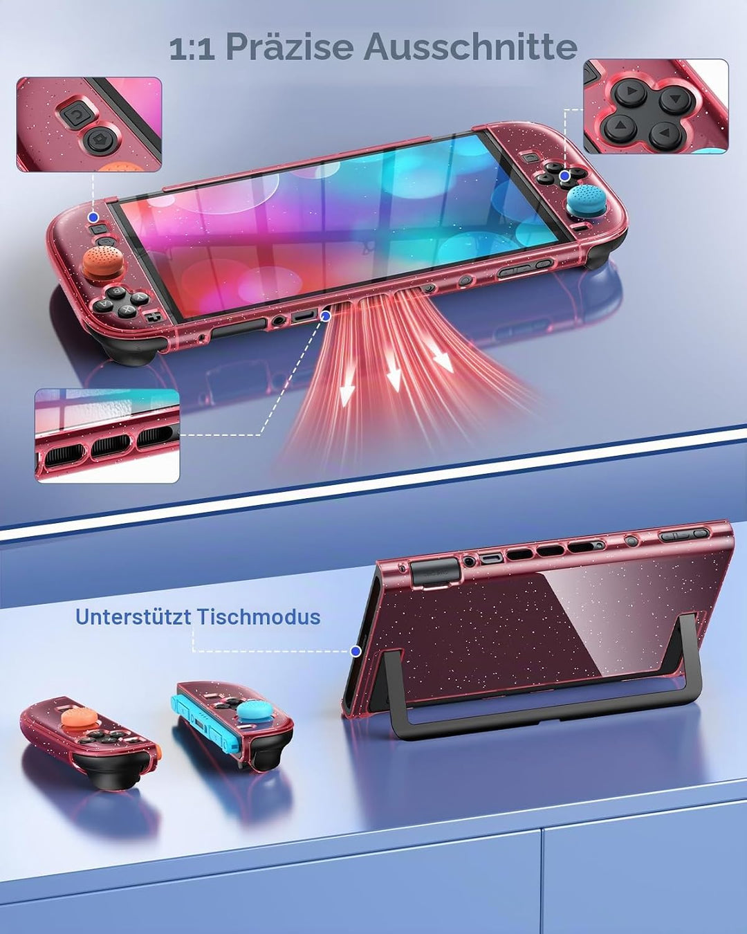 Switch 2 Schutzhülle mit Displayschutz &amp; Kappen, Glitzer Rosa, Glitzer Rosa