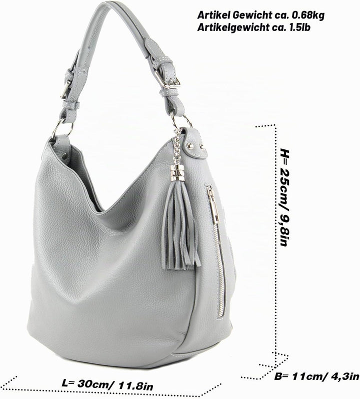modamoda de - T200 - ital. Damen Schultertasche aus Leder Altrosa, Altrosa