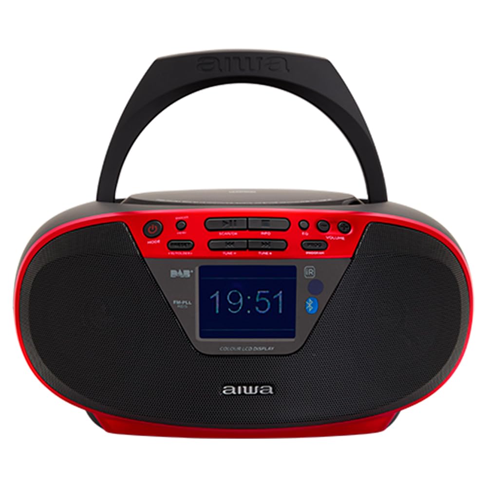 Aiwa BBTU-500DAB/RD DAB+ tragbares CD-Radio mit Farbdisplay, 6,1 cm (2,4 Zoll), Bluetooth 5.0, USB,