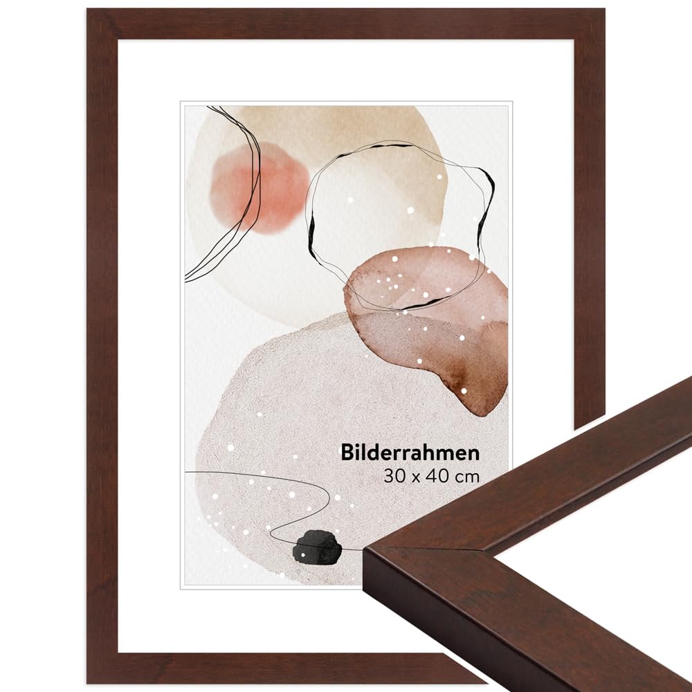 WANDStyle Bilderrahmen Modern 30x40cm I Farbe: Nussbaum-Optik I Fotorahmen I klassischer Holzbilderr