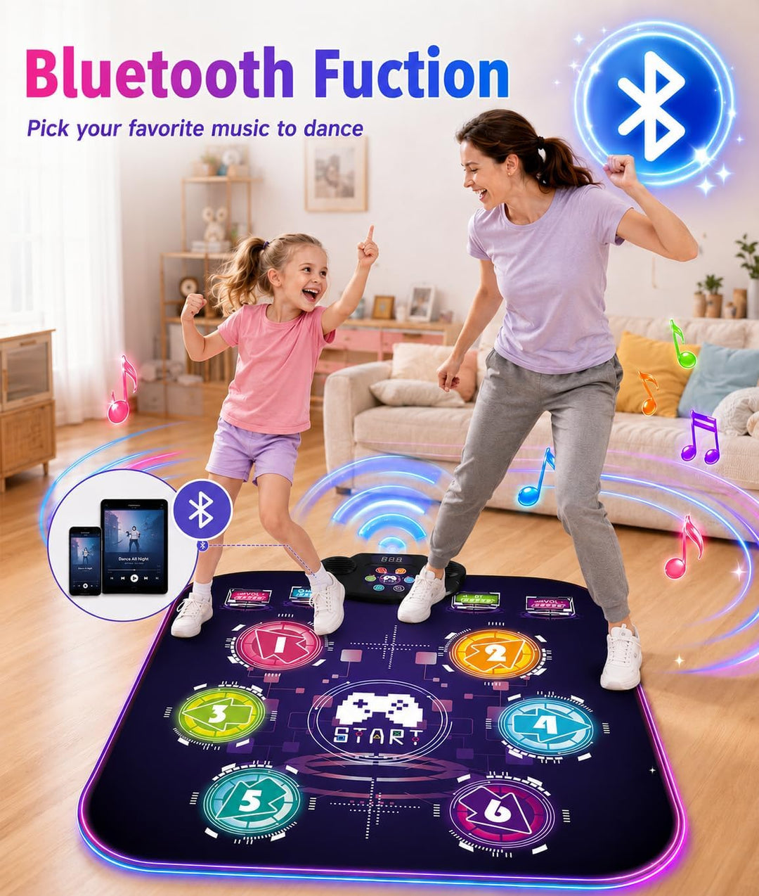 EagleStone Tanzmatte für Kinder mit 5 Spielmodi, Bluetooth, Musik und LED