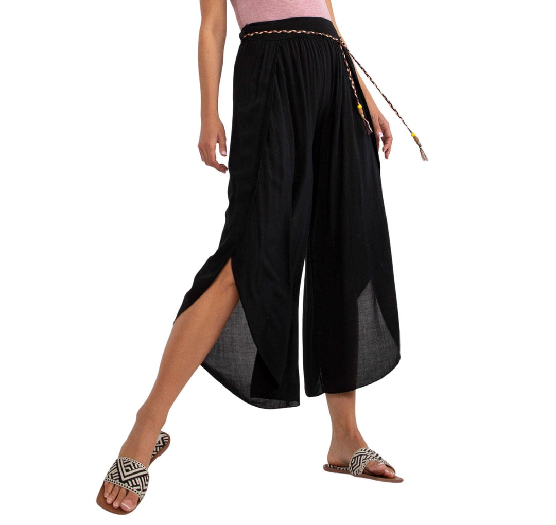 Weite Lockere Damenhose mit Geschlitztem Bein Damenhose mit Schlitzen Wickelbeinen, Luftig Leichte V