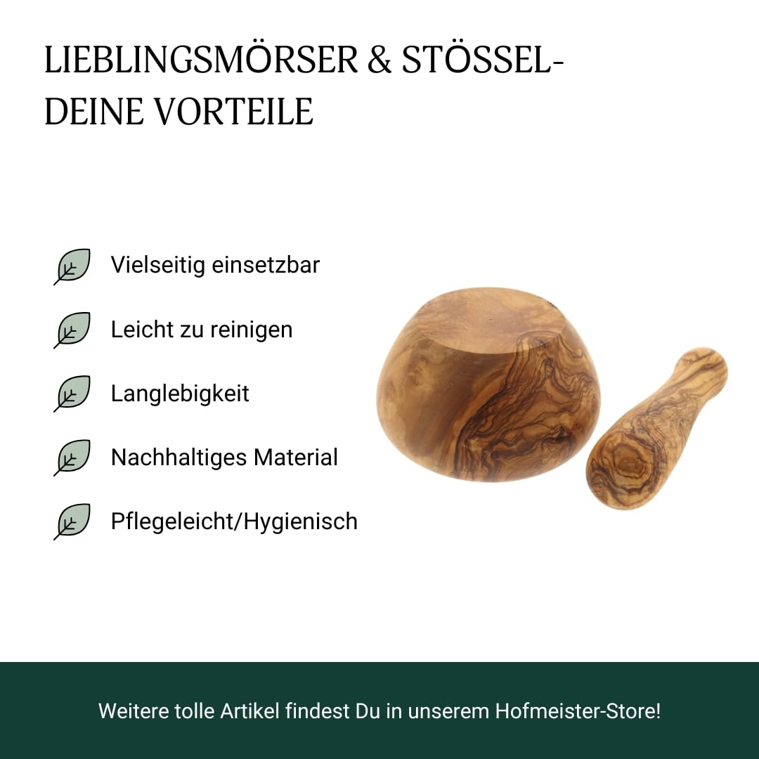 HOFMEISTER® Mörser aus Olivenholz - Hochwertige Küchenutensilien &amp; Geschenkidee - Stilvoller Mörser