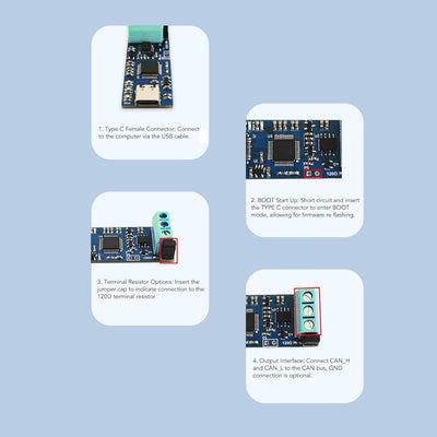 Spacnana USB-zu-CAN-Modul-Konverter-Adapter, USB-CAN-Konverter mit Typ-C-Stromversorgung für CAN2.0A