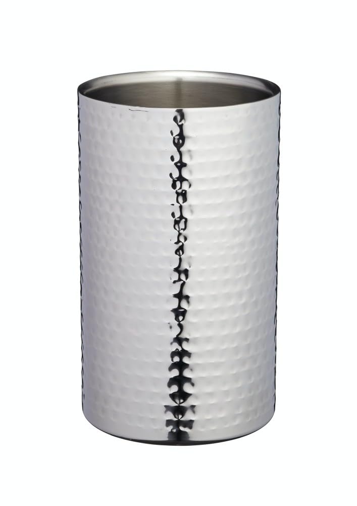 BarCraft Weinkühler, doppelwandiger Edelstahl Champagnerkühler, 12 x 20cm, gehämmertes Finish, Silbe