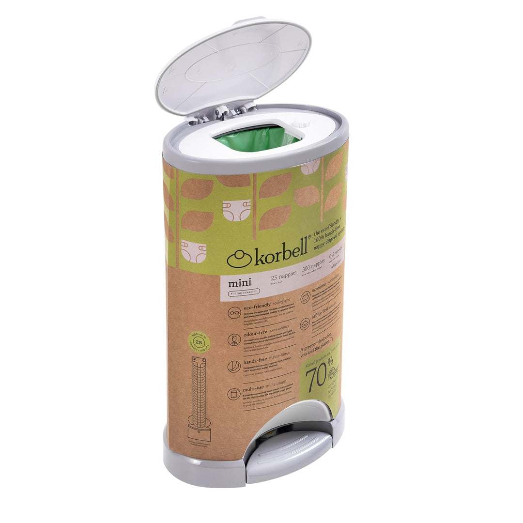 Korbell Mini - Windelbehälter 9 L Handfreier und Ökologisch + 1 Nachfüllpackung