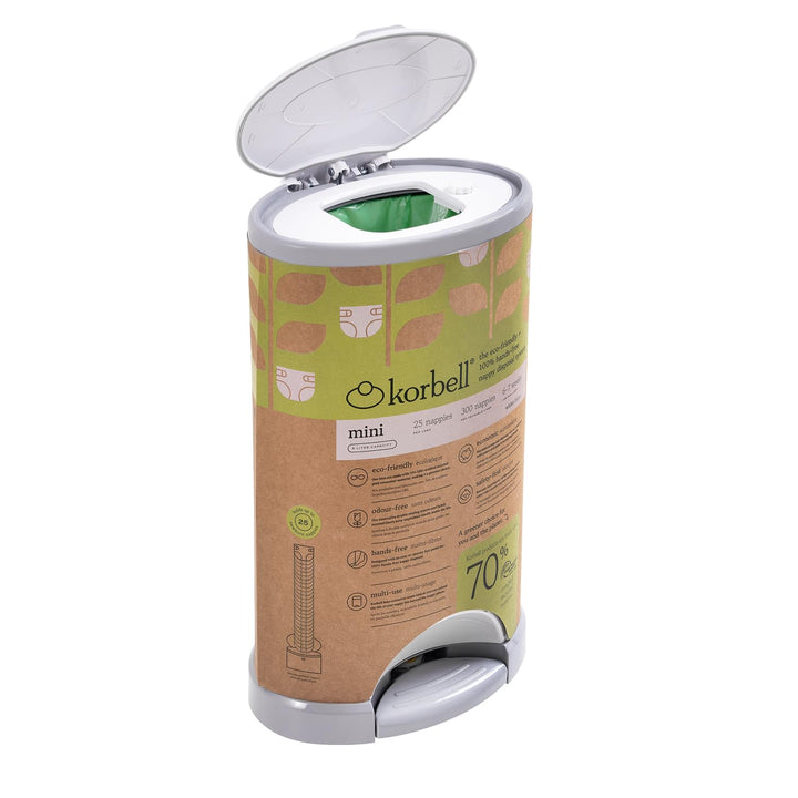 Korbell Mini - Windelbehälter 9 L Handfreier und Ökologisch + 1 Nachfüllpackung