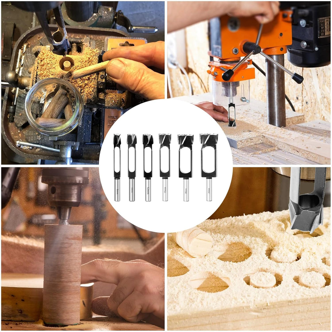 6 Stück Tiefer Zapfenbohrer für Tischlerarbeiten, 8mm 10mm 12mm 15mm 20mm 25mm Holzdübellochschneide