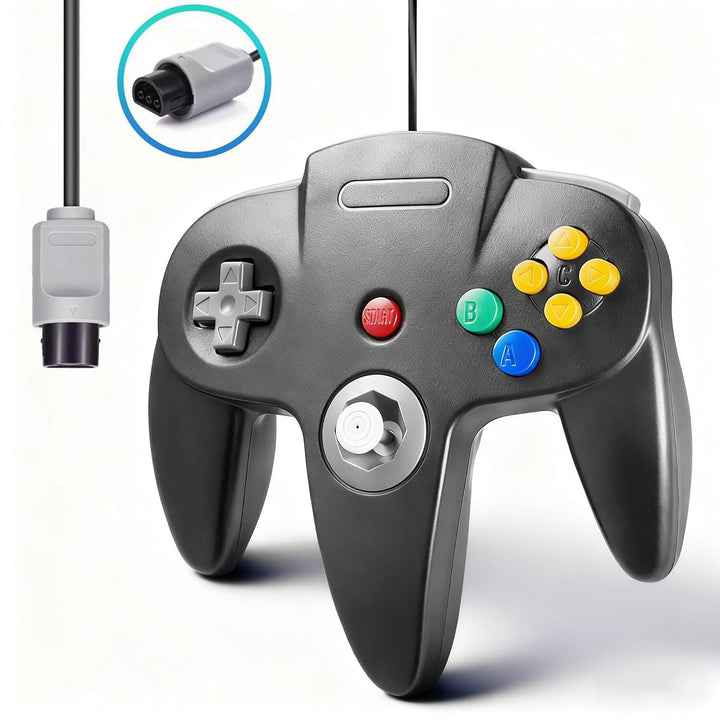 miadore N64 Controller, Kabelgebundener Gamepad Controller Joystick kompatibel mit n64 Konsole (Schw
