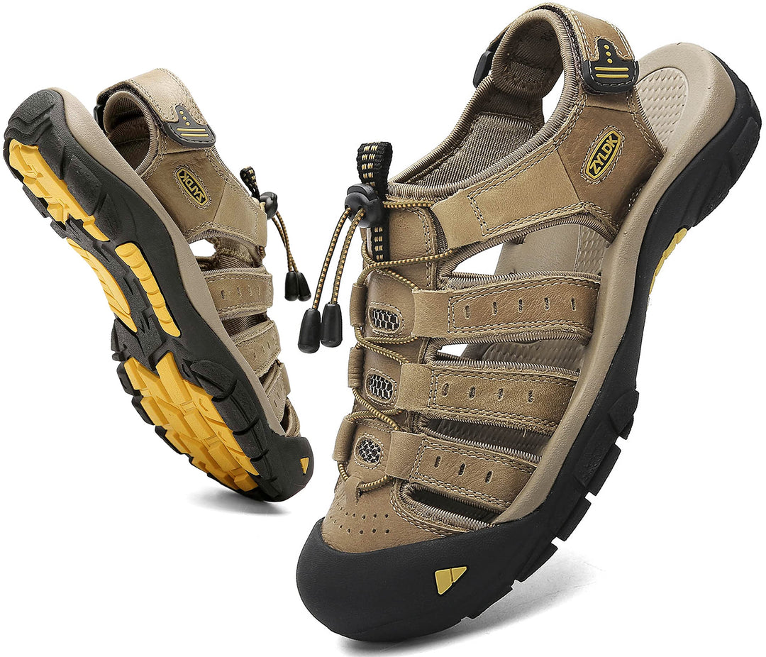 Herren Leder Sandalen Sport Outdoor Trekkingsandalen Atmungsaktive Leichte Wandersandalen Männer Som