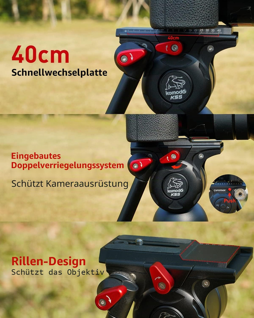 IFOOTAGE Komodo K5S Kamera kugelkopf,Stativköpfe,Videokopf mit Blase Wasserwaage,Fluid-Videoneiger S