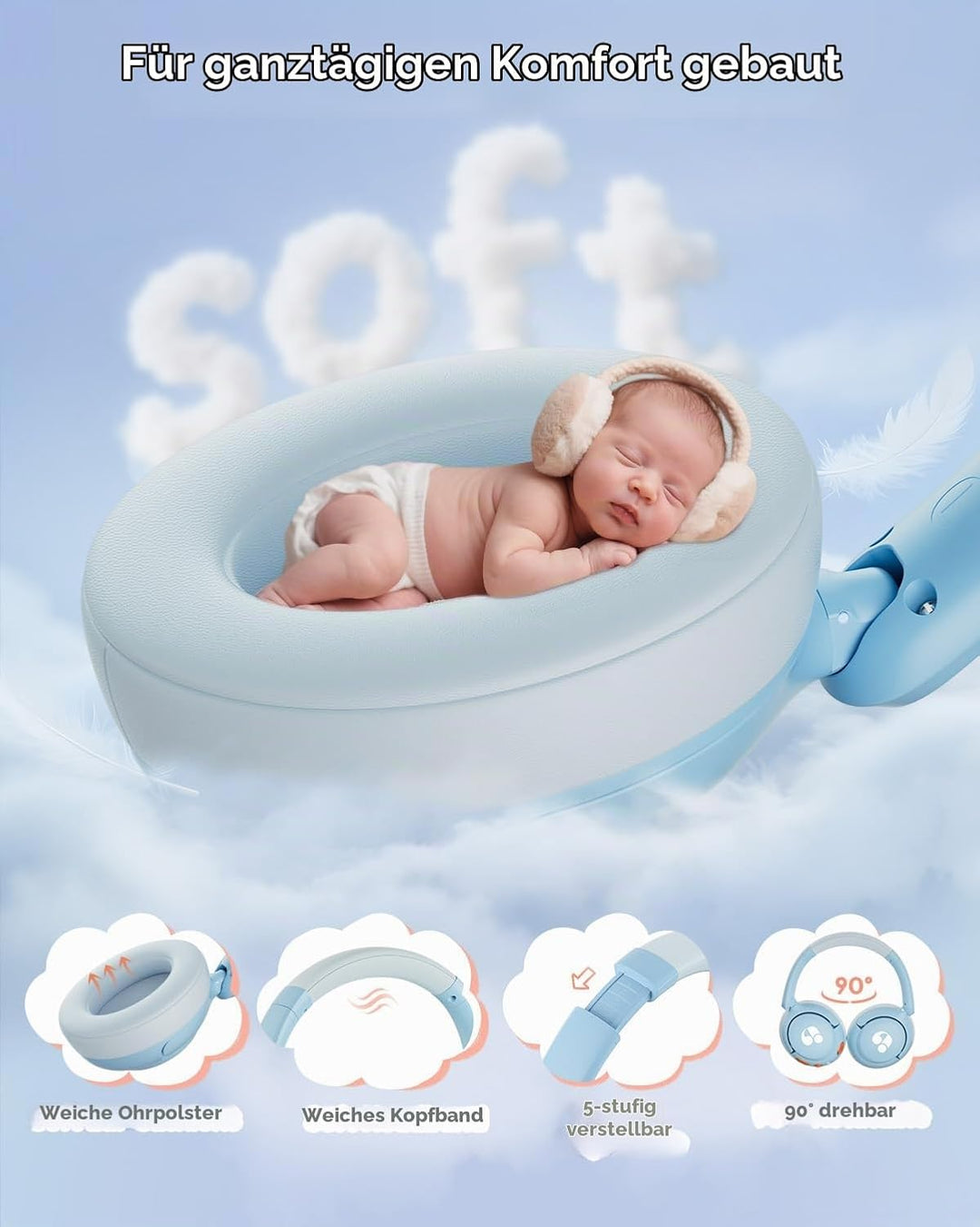 Bluetooth Kopfhörer Kinder, 85dBA Sicheres Volumen, Bluetooth 5.4, BPA Frei/CPC Zertifiziert, 75 Std