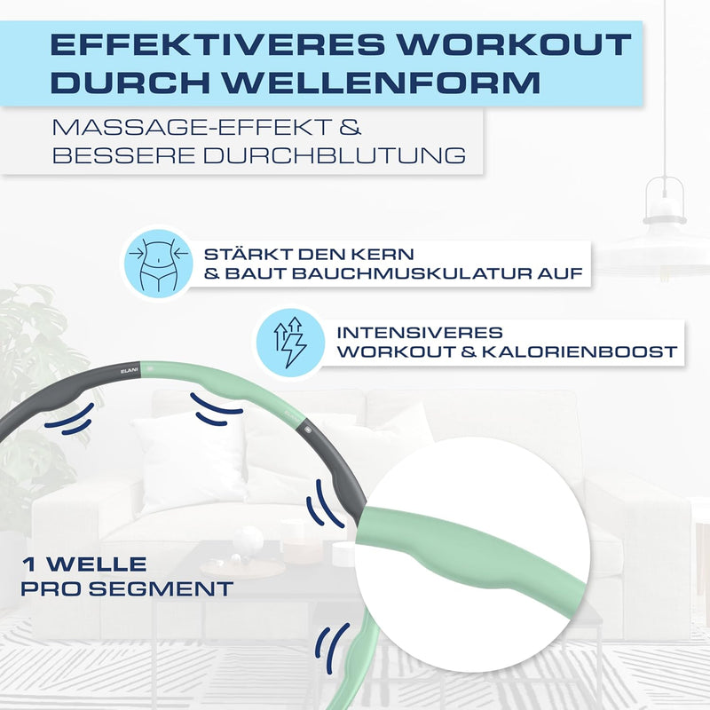 ELANI Hula Hoop Reifen Erwachsene - 1,2kg, 90cm Durchmesser, mit Wellenform und Trainingsguide, indi