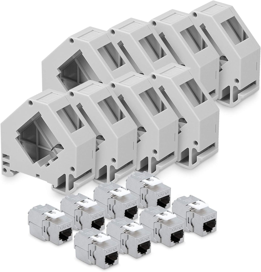 kwmobile Keystone Modul und Hutschienenadapter Set - passt auf genormte Hutschiene - 8X CAT 6A Modul