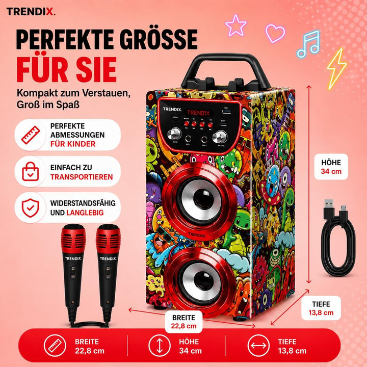 Trendix - Karaoke Maschine Kinder Monster Club | Karaoke Anlage Mit 2 Mikrofonen, Radio Fm, USB, Blu