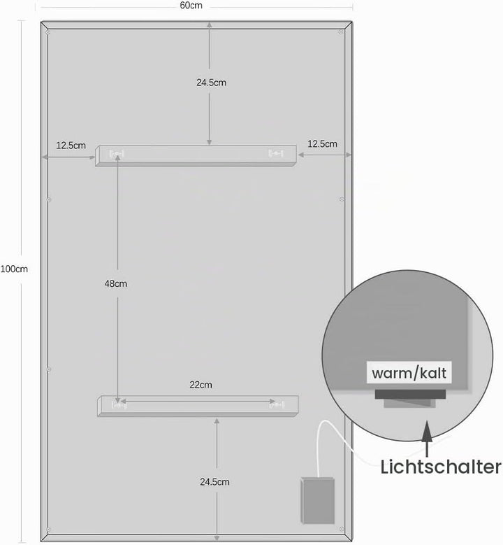 byecold Badspiegel mit LED Beleuchtung 100x60CM, Badezimmerspiegel Antibeschlag, Bad Spiegel Wandspi