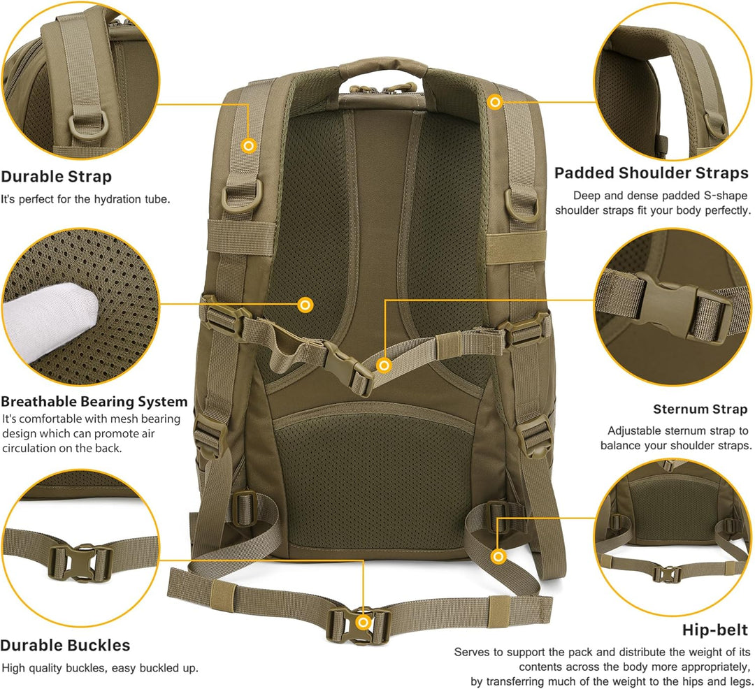 Mardingtop 25L/40L Taktischer Rucksack Herren Wanderrucksack mit MOLLE-System Militär Rucksack, Tact